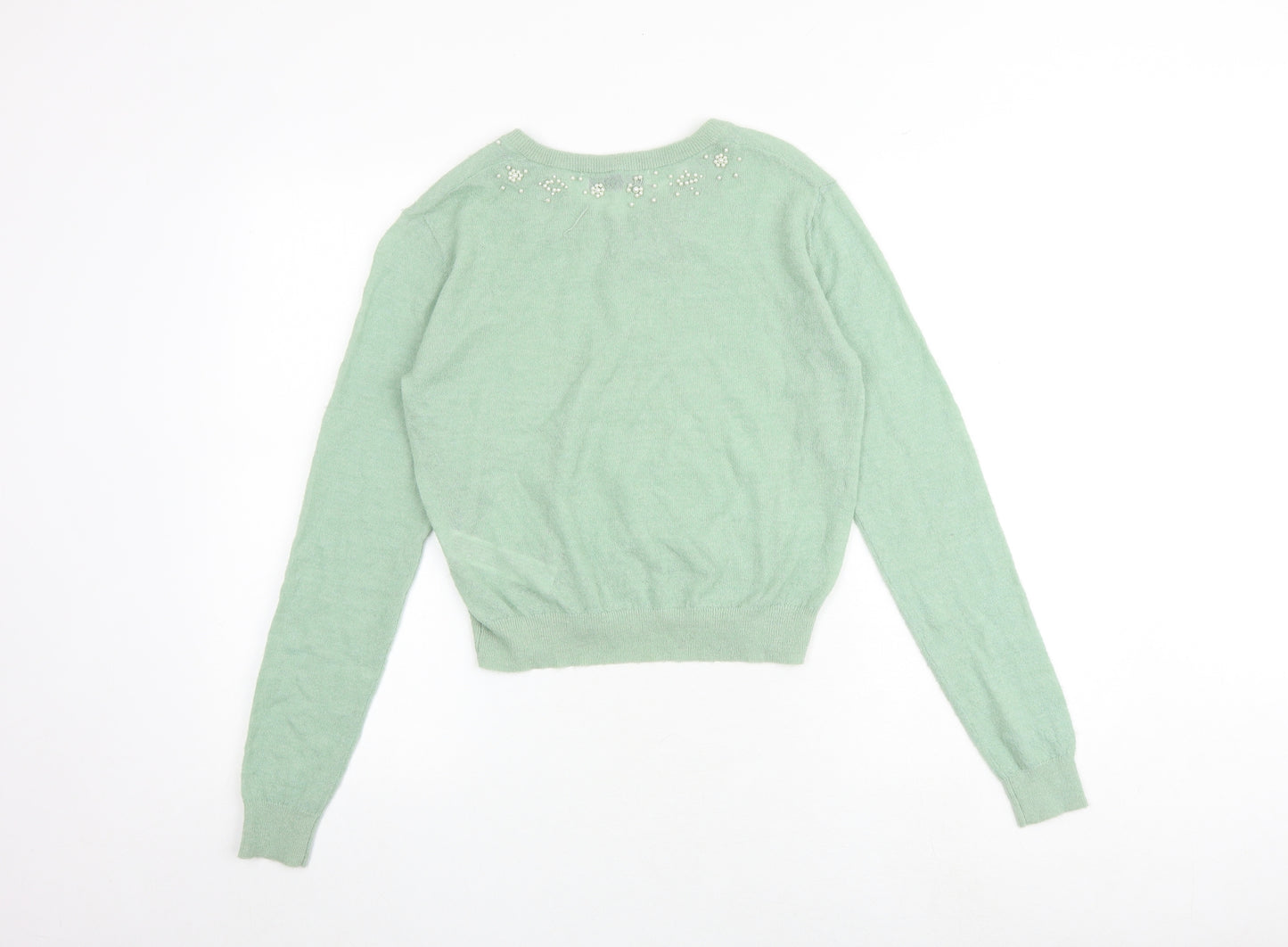 Zara Womens Green Round Neck Nylon Pullover Jumper Size M