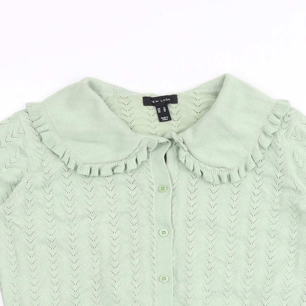 New Look Womens Green Collared Viscose Cardigan Jumper Size 14