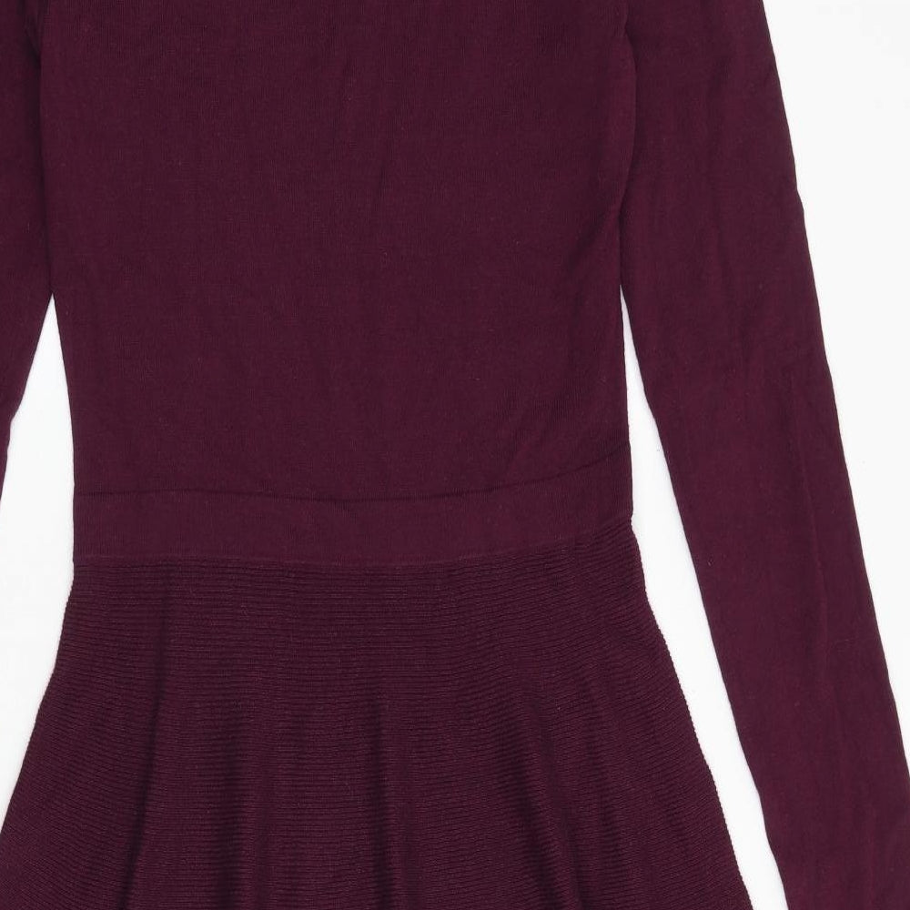 Oasis Womens Purple Cotton Jumper Dress Size M V-Neck Pullover