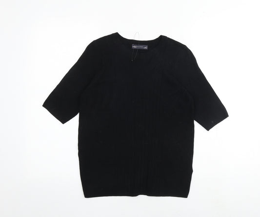 Marks and Spencer Womens Black Round Neck Viscose Pullover Jumper Size M