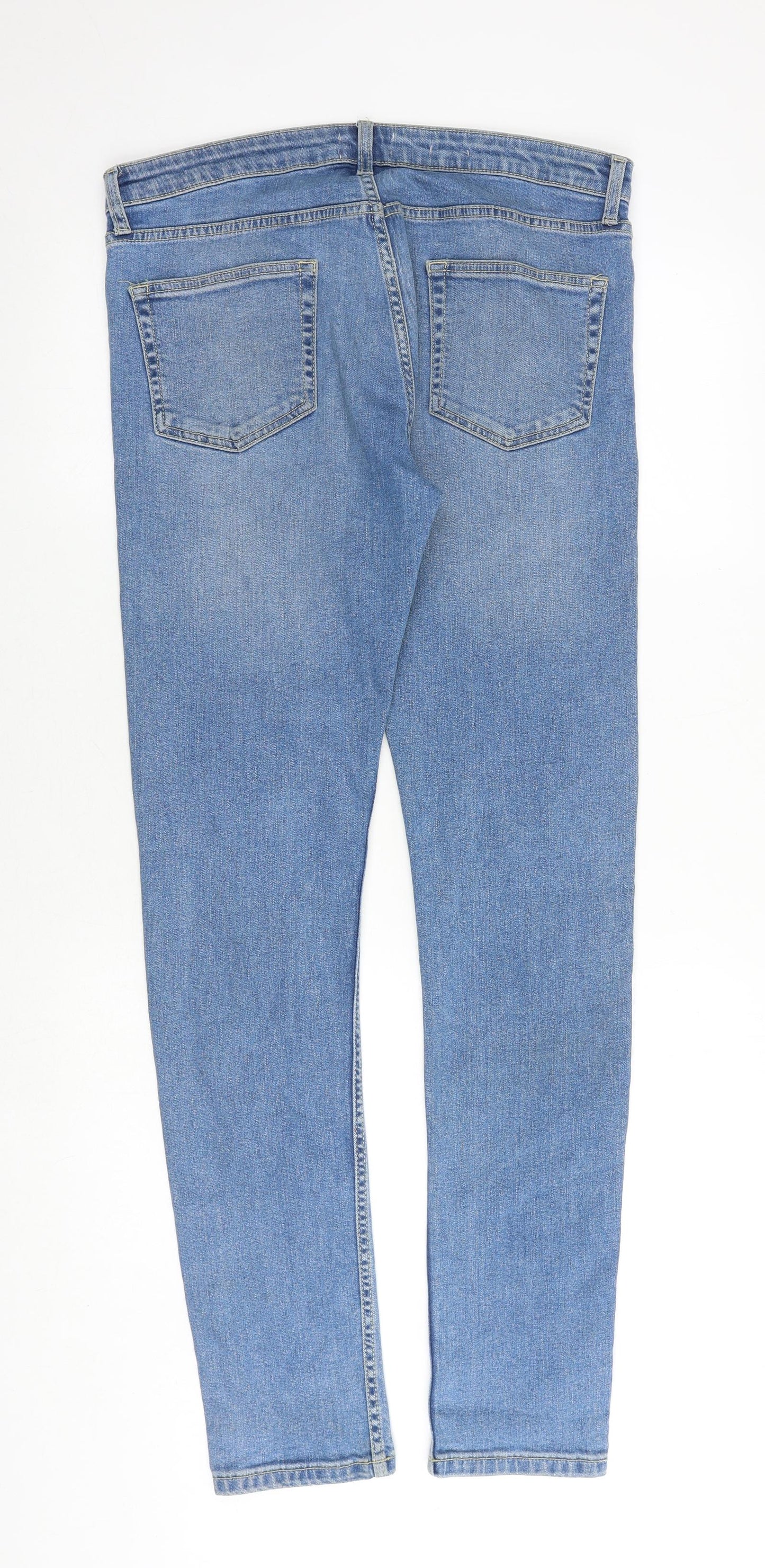 Topman Mens Blue Cotton Skinny Jeans Size 32 in Slim Button