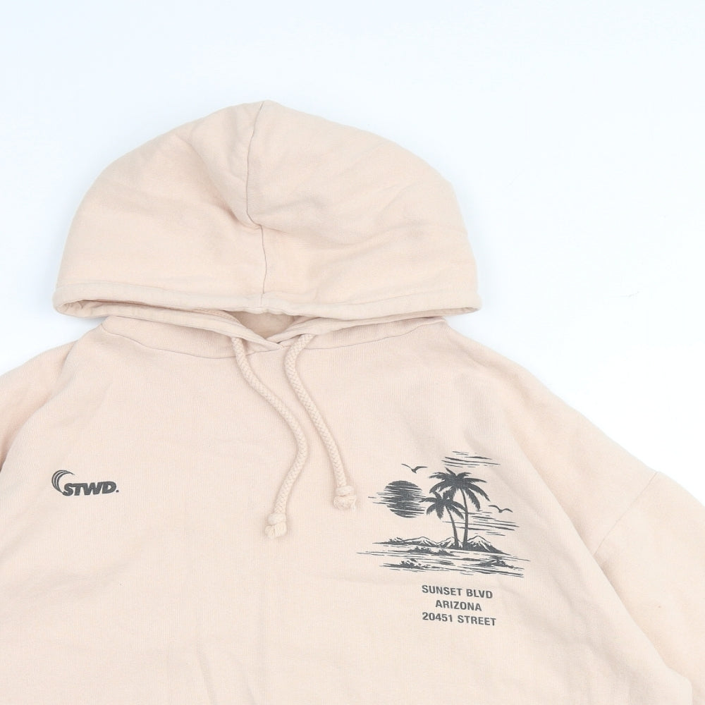 Pull&Bear Womens Pink Cotton Pullover Hoodie Size S Pullover - Palm tree print