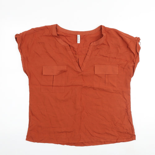 Brilliant Basics Womens Orange Viscose Basic Blouse Size 12 V-Neck