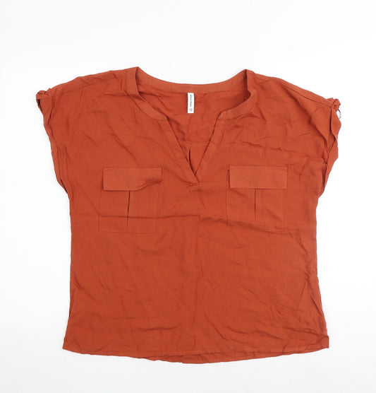 Brilliant Basics Womens Orange Viscose Basic Blouse Size 12 V-Neck