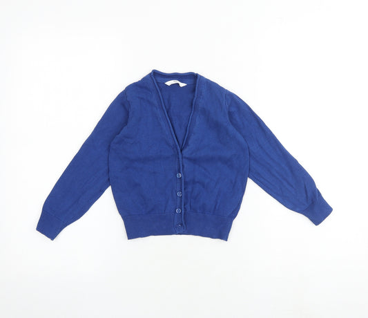 Marks and Spencer Girls Blue V-Neck 100% Cotton Cardigan Jumper Size 4-5 Years Button