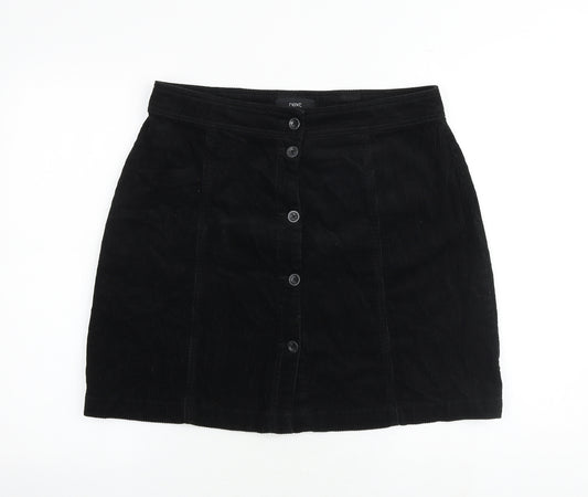 NEXT Womens Black Cotton A-Line Skirt Size 14 Button