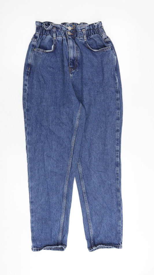 New Look Womens Blue Cotton Mom Jeans Size 12 Regular Zip