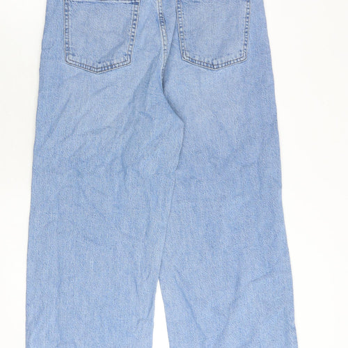 Marks and Spencer Womens Blue Cotton Wide-Leg Jeans Size 14 Regular Zip