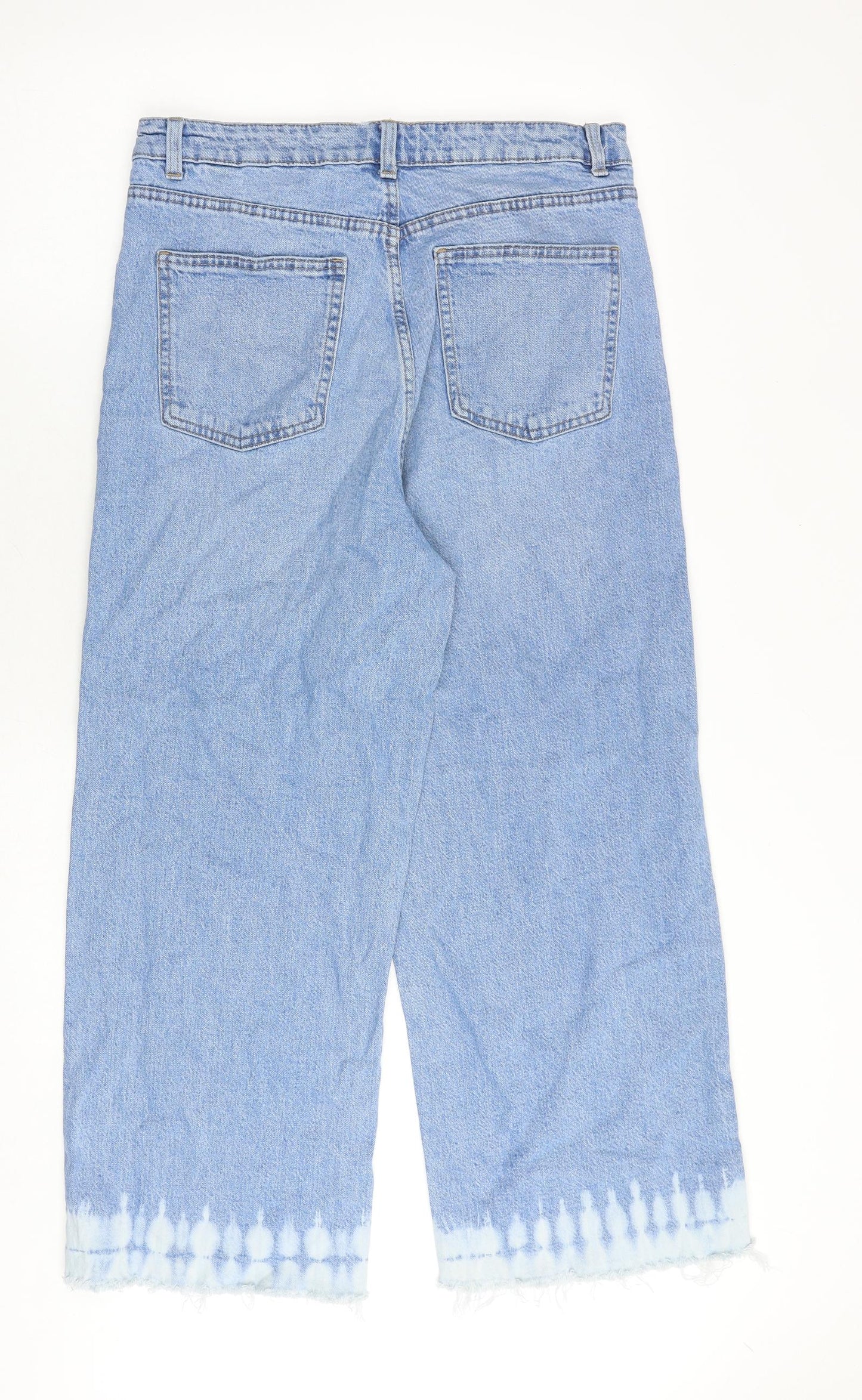 Marks and Spencer Womens Blue Cotton Wide-Leg Jeans Size 14 Regular Zip