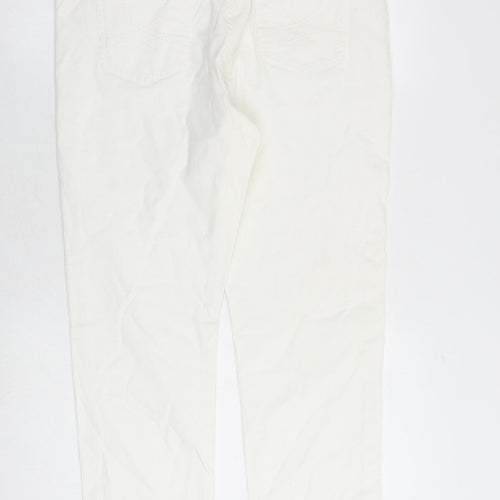 Marks and Spencer Womens White Cotton Straight Jeans Size 14 Regular Zip