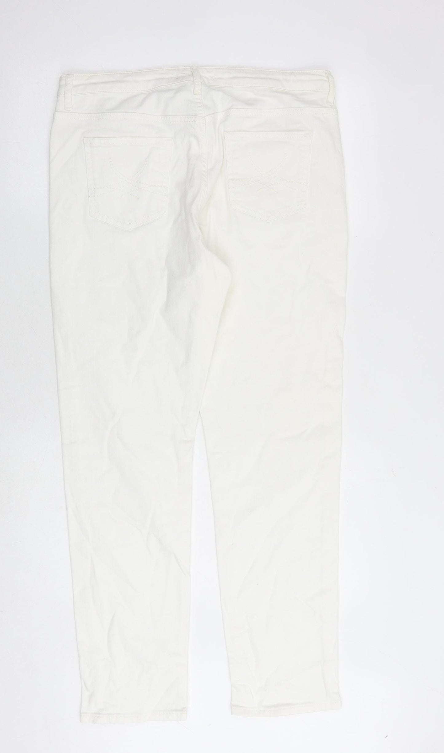 Marks and Spencer Womens White Cotton Straight Jeans Size 14 Regular Zip