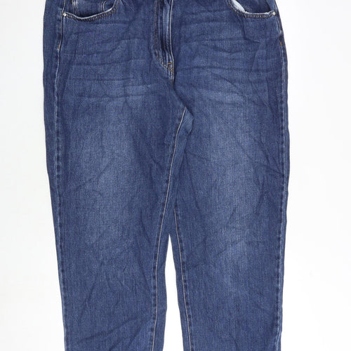 NEXT Womens Blue Cotton Mom Jeans Size 18 Extra-Slim Zip
