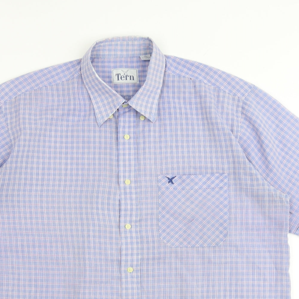 Tern Mens Blue Plaid Polyester Polo Size XL Collared Button