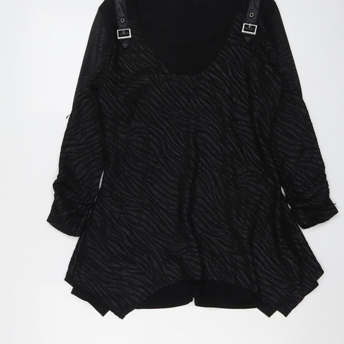 Picadilly Womens Black Animal Print Polyester Basic Blouse Size XS Round Neck - Zebra Pattern