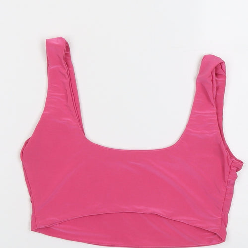 Boohoo Womens Pink Polyester Cropped Tank Size 12 Round Neck