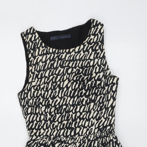 Zara Womens Black Geometric Cotton Shift Size XS Round Neck Zip
