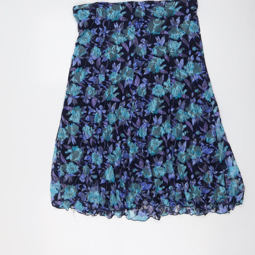 Bonmarché Womens Blue Floral Polyester A-Line Skirt Size 14
