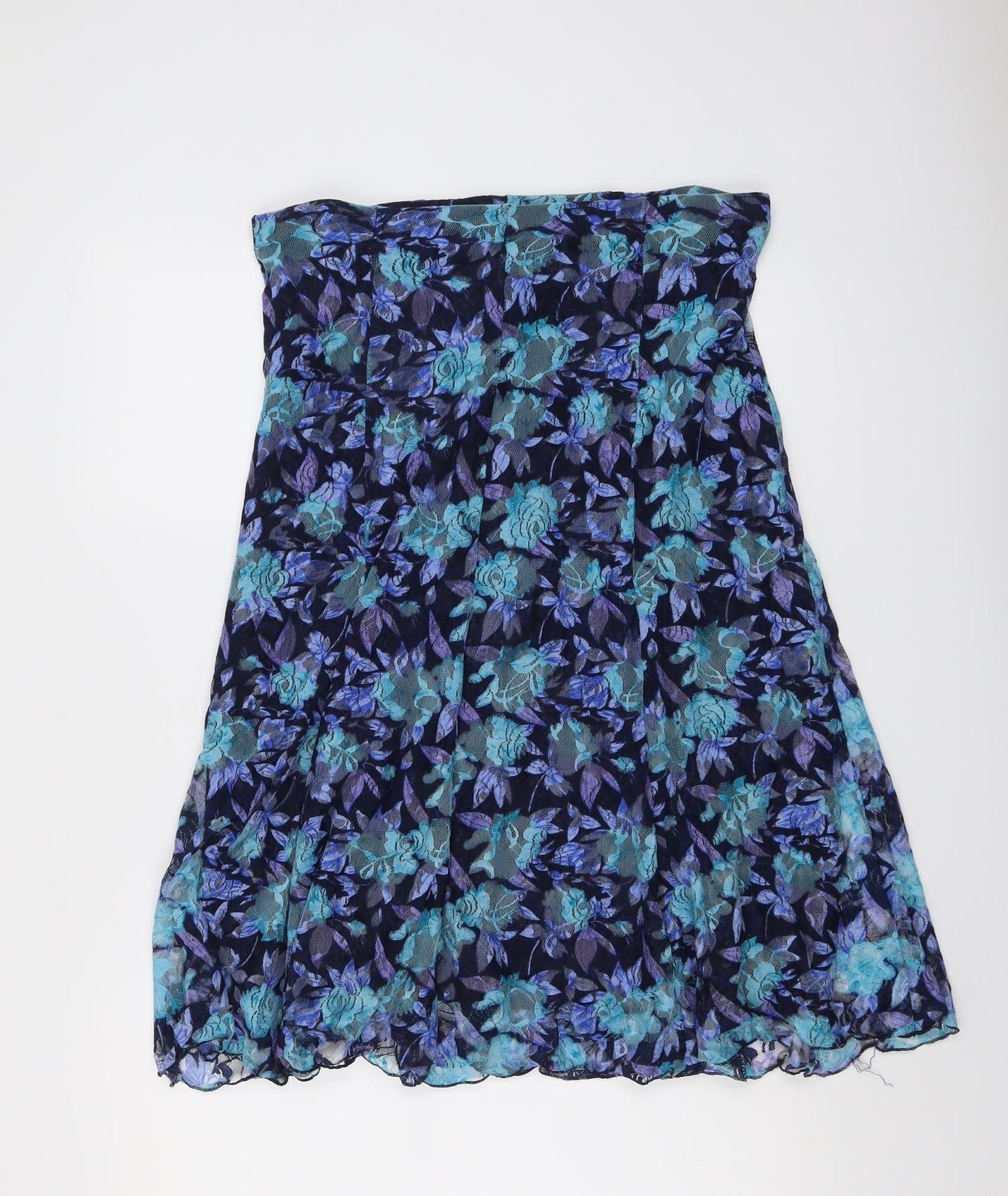 Bonmarché Womens Blue Floral Polyester A-Line Skirt Size 14