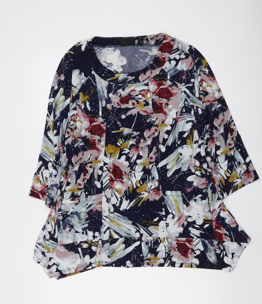 Nina Leonard Womens Multicoloured Geometric Polyester Basic Blouse Size XL Round Neck