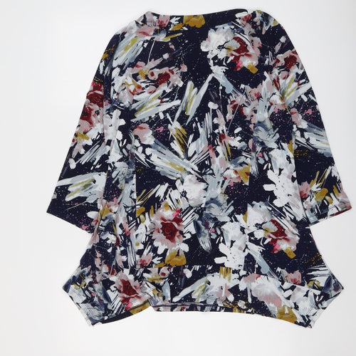 Nina Leonard Womens Multicoloured Geometric Polyester Basic Blouse Size XL Round Neck