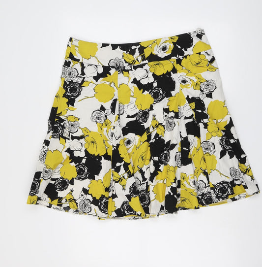 Wallis Womens Yellow Floral Cotton A-Line Skirt Size 16 Zip
