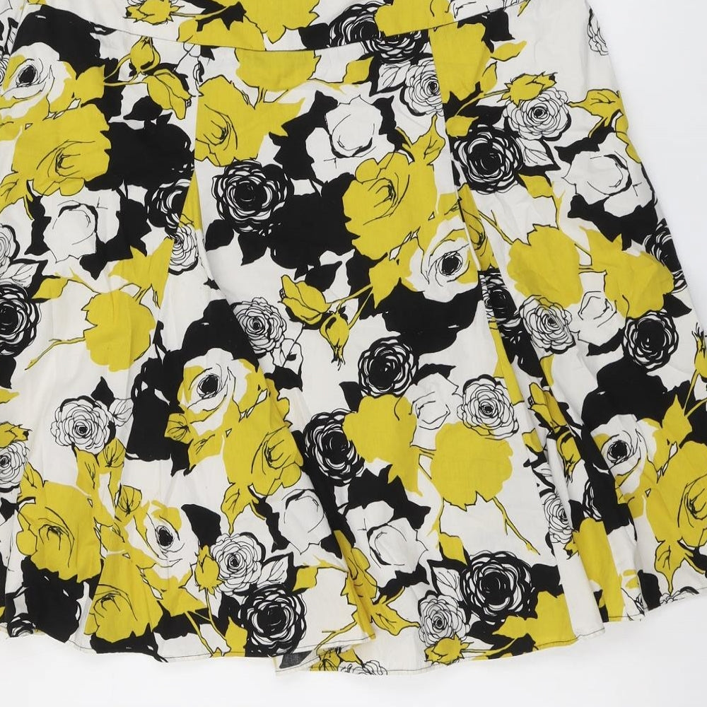 Wallis Womens Yellow Floral Cotton A-Line Skirt Size 16 Zip