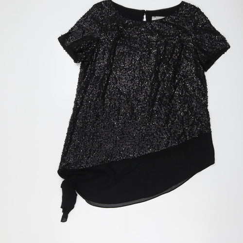 Coast Womens Black Polyester Basic T-Shirt Size 14 Round Neck