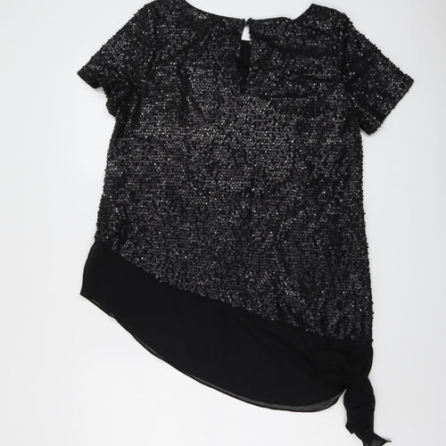 Coast Womens Black Polyester Basic T-Shirt Size 14 Round Neck