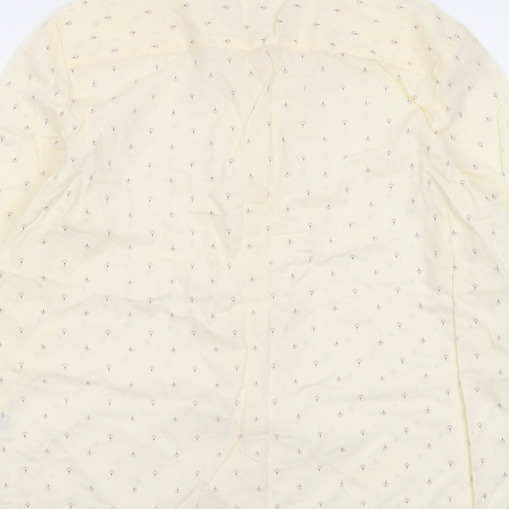 Marks and Spencer Womens Ivory Geometric Cotton Basic Button-Up Size 14 Round Neck