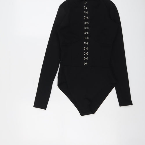 Misspap Womens Black Polyester Bodysuit One-Piece Size 8 Snap