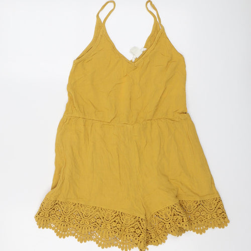 H&M Womens Yellow Viscose Playsuit One-Piece Size 8 Pullover - Crocheted Lace Detail