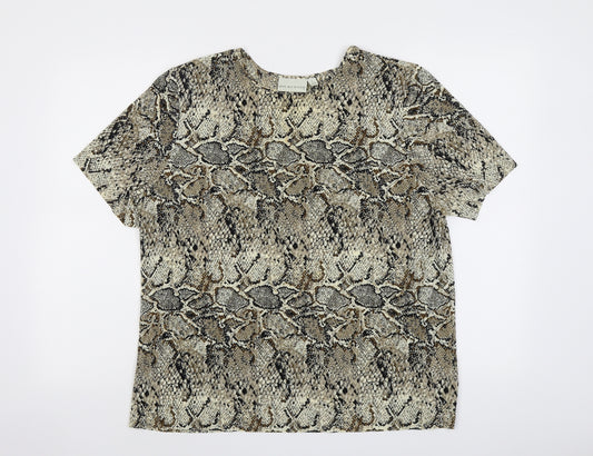 Holmewood Womens Beige Animal Print Polyester Basic T-Shirt Size 18 Round Neck - Snake Skin Pattern
