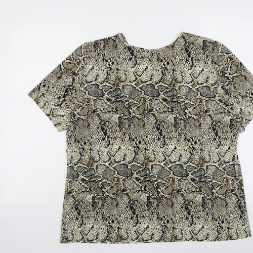 Holmewood Womens Beige Animal Print Polyester Basic T-Shirt Size 18 Round Neck - Snake Skin Pattern