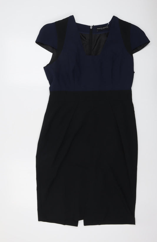 Dorothy Perkins Womens Black Colourblock Polyester Shift Size 14 Square Neck Zip