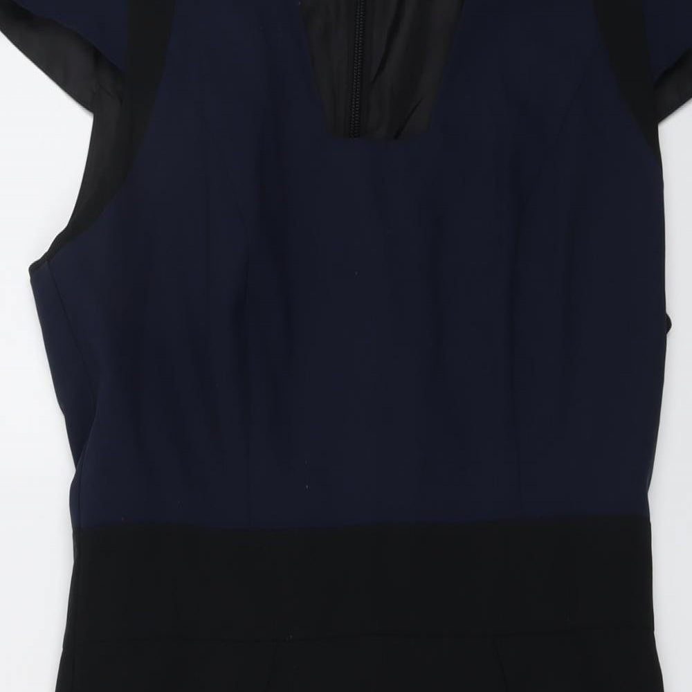 Dorothy Perkins Womens Black Colourblock Polyester Shift Size 14 Square Neck Zip