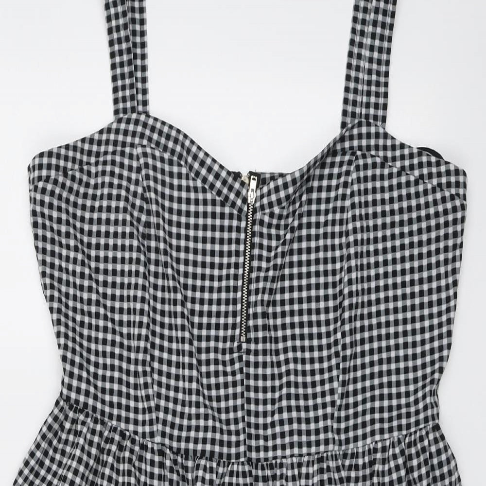 Select Womens Black Gingham Polyester Pinafore/Dungaree Dress Size 16 Sweetheart Zip