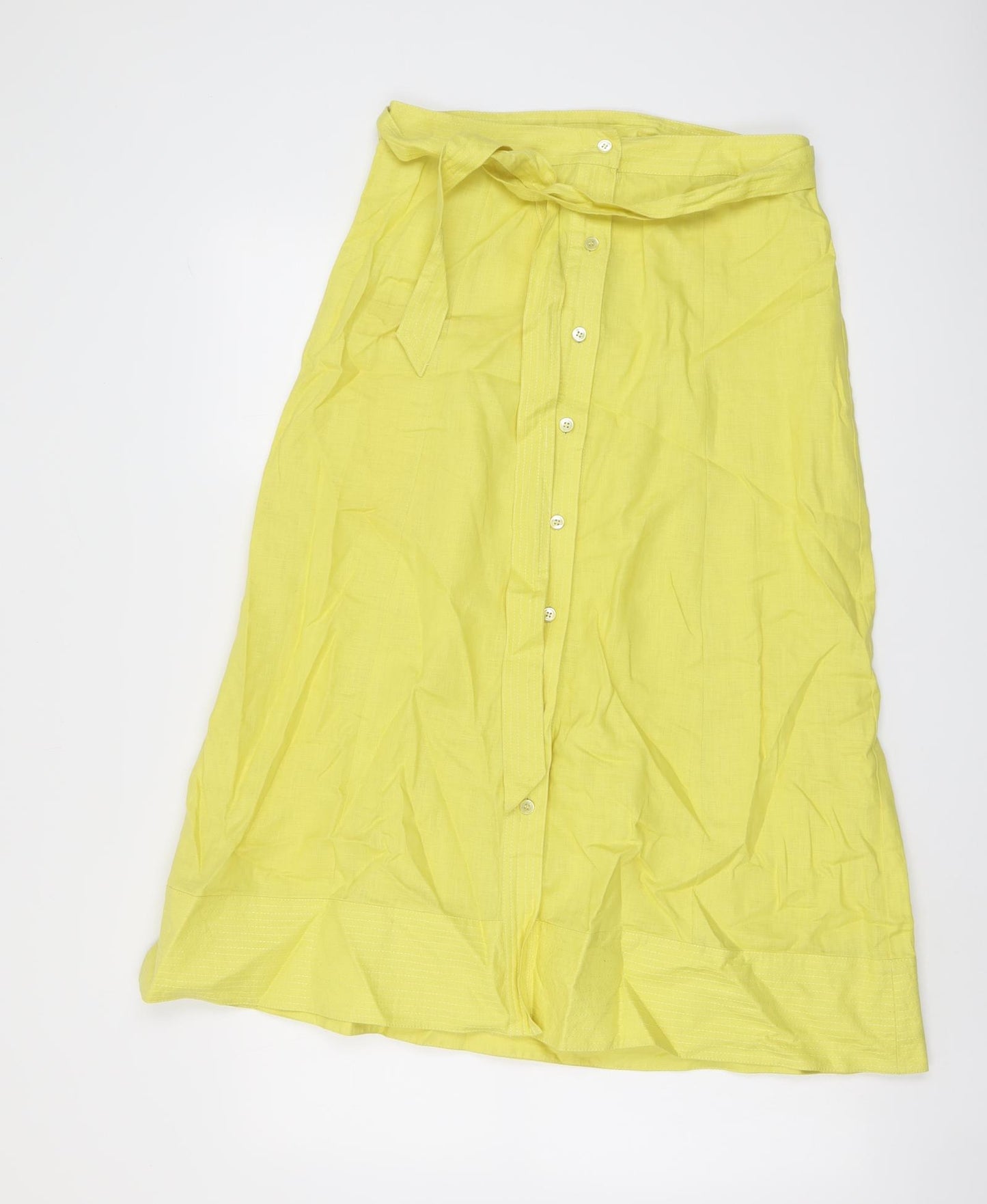 Laura Ashley Womens Yellow Linen A-Line Skirt Size 10 Button