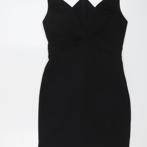 ASOS Womens Black Polyester Bodycon Size 10 V-Neck Zip