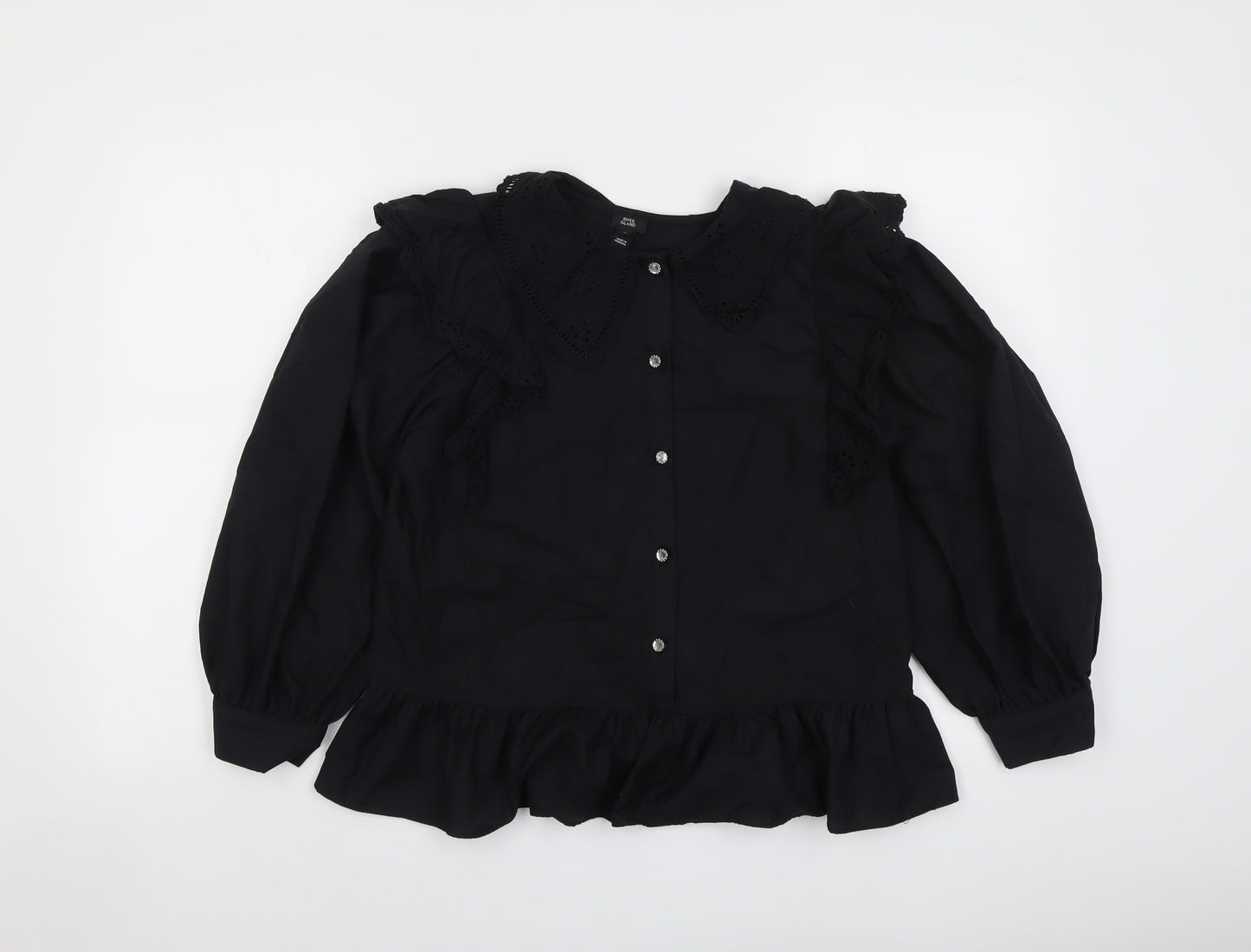 River Island Womens Black Polyester Basic Blouse Size 10 Collared