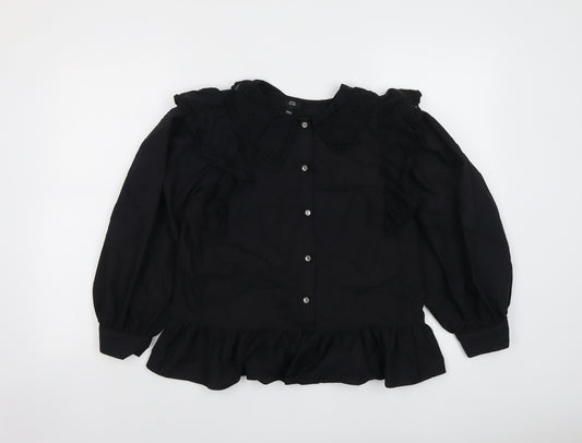 River Island Womens Black Polyester Basic Blouse Size 10 Collared