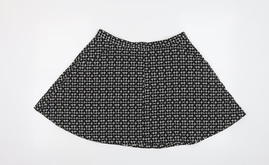 Topshop Womens Black Geometric Polyester Skater Skirt Size 14 Zip