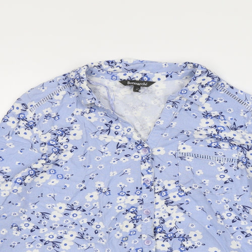 Bonmarché Womens Blue Floral Viscose Basic Button-Up Size 16 Collared