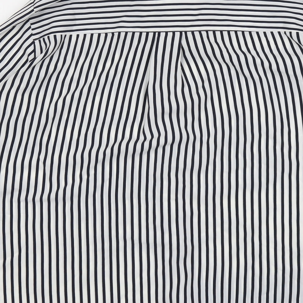 H&M Womens Blue Striped Polyester Basic Button-Up Size 12 Collared