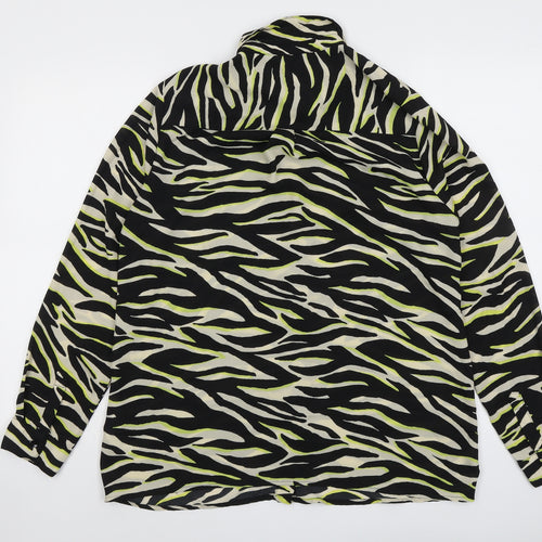 NEXT Womens Black Animal Print Polyester Basic Button-Up Size 14 Collared - Zebra Print