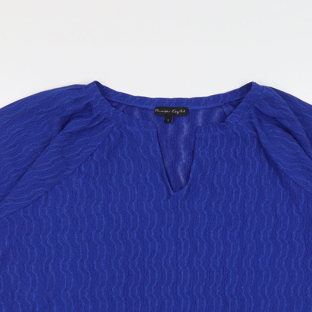 Phase Eight Womens Blue Geometric Polyester Basic Blouse Size 16 V-Neck