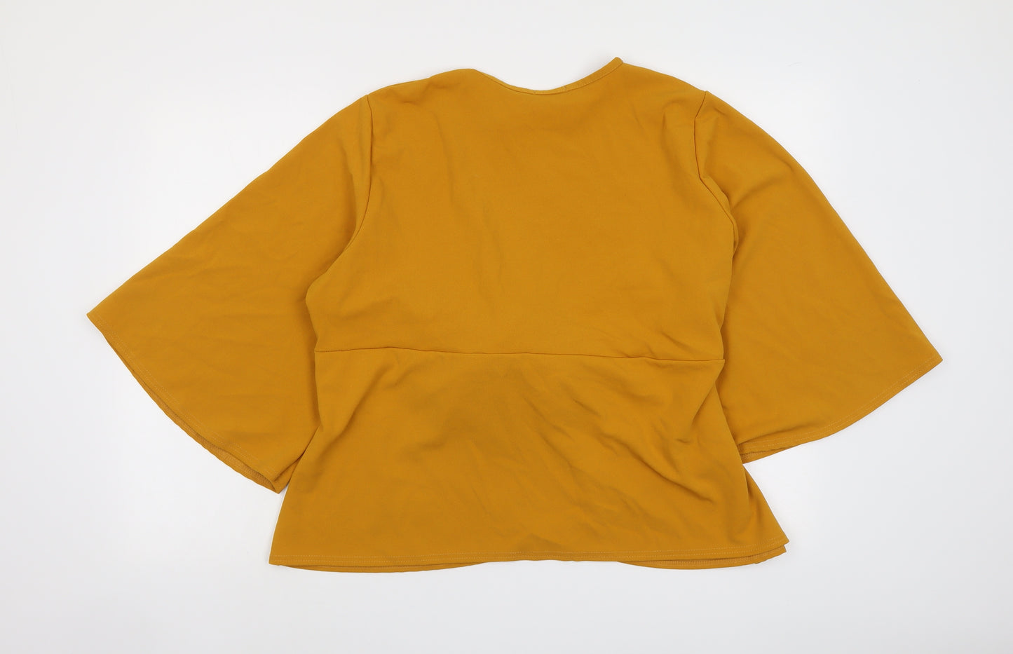 Boohoo Womens Yellow Polyester Basic Blouse Size 24 Round Neck