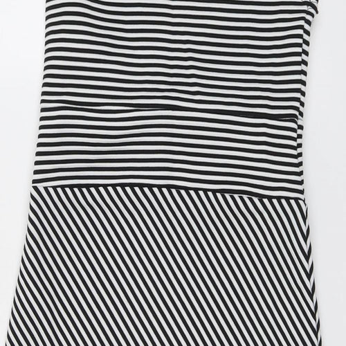 Boohoo Womens Black Striped Polyester Bodycon Size 10 V-Neck Pullover