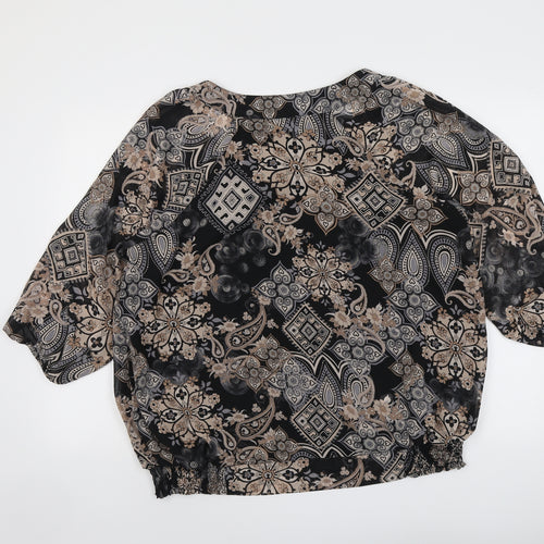 David Emanuel Womens Black Geometric Polyester Basic Blouse Size 20 Round Neck