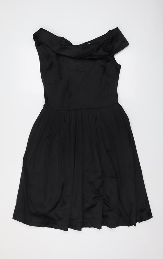 Emily and Fin Womens Black Polyester Fit & Flare Size 12 Off the Shoulder Zip - Flower Detail