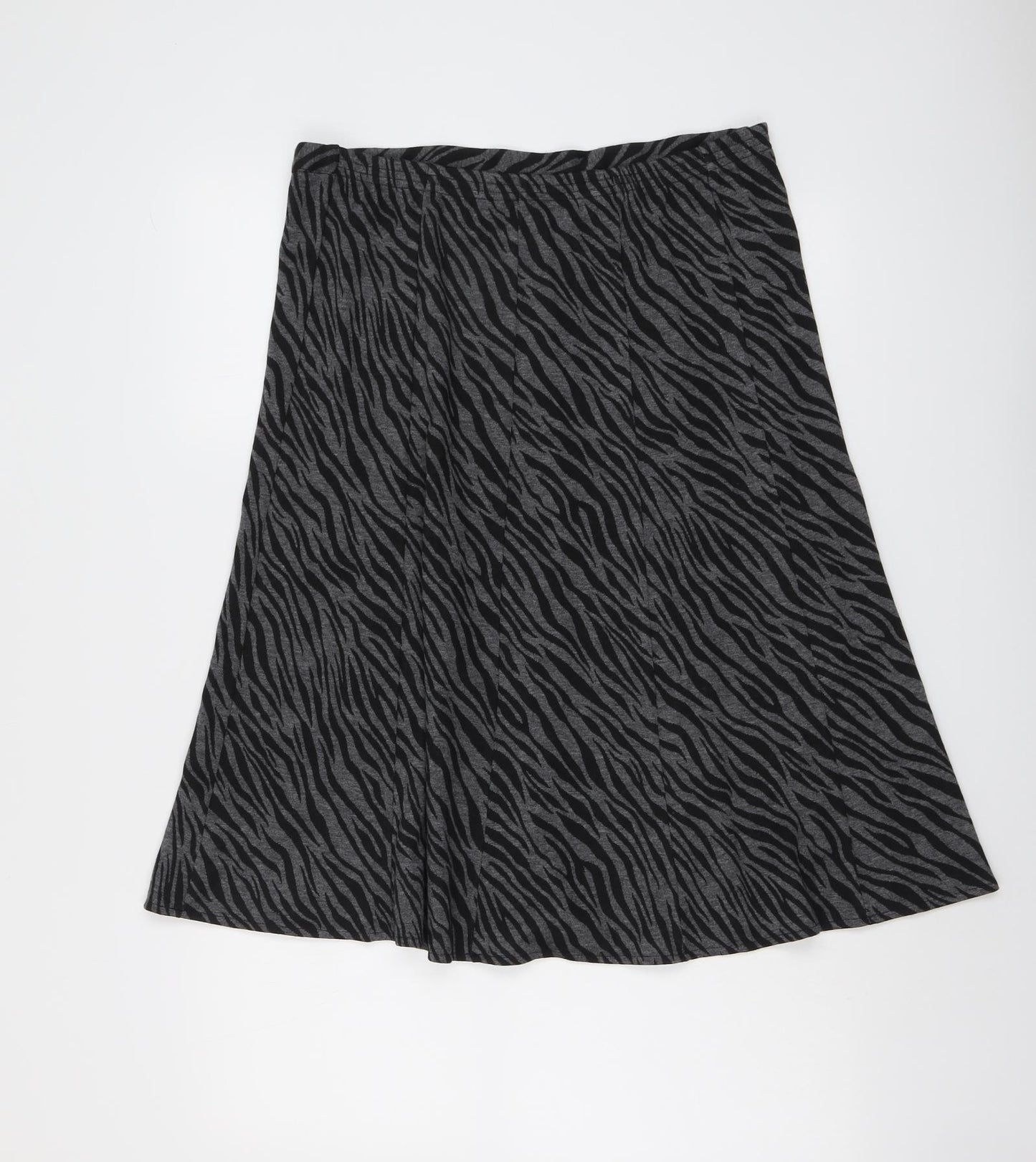 Bonmarché Womens Grey Animal Print Polyester A-Line Skirt Size 12 - Tiger print